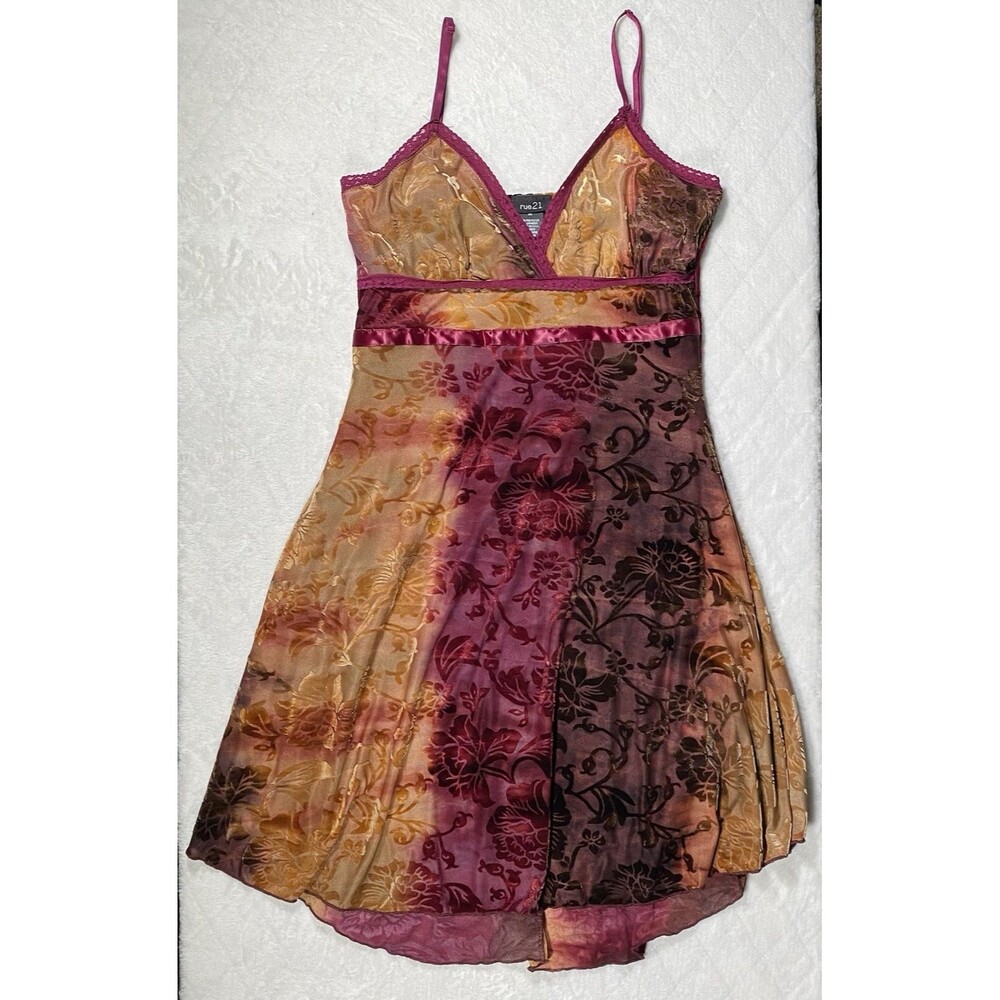 Y2K 90's Velvet Burnout Dress Strappy Babydoll Dark Fairy Grunge WhimsiGoth Sz M